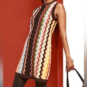 Missoni for Target Size XL Brown Multicolor Zigzag Mini Sweater Dress W/Tights